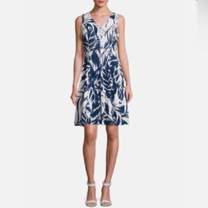 IVANKA TRUMP Navy & White Bold Leaf Printed
A-Line Dress NEW Size 12